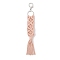 Handmade Macrame Nylon Thread Pendant Decorations, Alloy Clasps Charms for Bag or Keychain Ornaments, Rectangle, Misty Rose, 240mm
