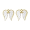 304 Stainless Steel Enamel Pendants, Ion Plating(IP), Angel Wing Charms, Real 18K Gold Plated, White, 23x23x2mm, Hole: 2.2mm