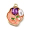 Alloy Enamel Pendants, with ABS Imitation Pearl, Oval with Flower, Rack Plating, Long-Lasting Plated, Lead Free & Cadmium Free & Nickel Free, Golden, Light Salmon, 25x19.5x5.5mm, Hole: 1.8mm