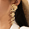 Flower Alloy Crystal Rhinestone Dangle Stud Earrings, Gold, 102x35mm
