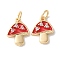Brass Micro Pave Clear Cubic Zirconia Pendants, Mushroom Charms, with Enamel, Cadmium Free & Lead Free, Long-Lasting Plated, Rack Plating, with Jump Ring, Real 18K Gold Plated, 13x9.5x2mm, Hole: 3mm