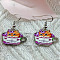 Alloy Dangle Earrings, Cup with Cat Shape, Silver, Colorful, 38mm