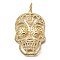Brass Micro Pave Cubic Zirconia Pendants, Skull, with Jump Ring, Real 18K Gold Plated, 47x31x3mm, Hole: 5x3mm