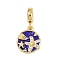 Brass Micro Pave Clear Cubic Zirconia European Dangle Charms, Slate Blue Enamel Large Hole Pendants, Real 18K Gold Plated, Starfish, 23.5mm, Hole: 4.8mm, Pendant: 14x12x2mm