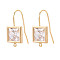 Brass Micro Pave Clear Cubic Zirconia Earring Hooks, Cadmium Free & Nickel Free & Lead Free, Square, Real 18K Gold Plated, 20~22x9.5mm, Hole: 1~1.2mm, Pin: 0.8mm