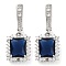 Brass Pave Cubic Zirconia Rectangle Hoop Earrings for Women, Platinum, Marine Blue, 34x14mm