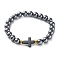 1Pc Natural Terahertz Stone & Non-magnetic Hematite Round Beaded Stretch Bracelets for Men Women, Cross, Inner Diameter: 2-1/4 inch(5.8cm)