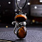 Alloy Pave Natural Tiger Eye Cat Shaped Pendant Necklaces, Imitation Leather Cord Necklaces for Women, Platinum, 17.72 inch(45cm)