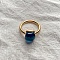 Square 304 Stainless Steel with Glass Finger Rings, Golden, Steel Blue, 10mm, US Size 7(17.3mm)