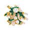 304 Stainless Steel Enamel Pendants, Branch Charms, with Imitation Pearl, Ion Plating(IP), Real 18K Gold Plated, Green, 25x24mm