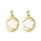 Brass Pave Shell Pendants, Oval with Flower Charms, Real 18K Gold Plated, 20.5x15x2mm, Hole: 3x4mm