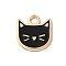 Rack Plating Alloy Enamel Charms, Cadmium Free & Lead Free, Light Gold, Cat Shape Charm, Black, 14.5x13x1mm, Hole: 2.5mm