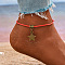 Adjustable Polyester Cord Anklets, with Alloy Pendants, Antique Bronze, Red, Star, Inner Diameter: 4 inch(10cmm)