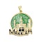 Rack Plating Brass Enamel Pendants, Long-Lasting Plated, Lead Free & Cadmium Free, Real 18K Gold Plated, Flat Round with MAKKAH Charm, Light Green, 30x26x3mm, Hole: 5.5x3.5mm