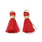 Polyester Pendants, Tassels, with Golden Iron Jump Rings, FireBrick, 23~25x14~20x7~10mm, Hole: 4.5mm