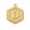 Brass Pendants, Hexagon Letter Charms, Letter D, 20x16x2.5mm, Hole: 1.5mm