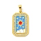 Ion Plating(IP) 304 Stainless Steel Pendants, with Enamel and Rhinestone, Rectangle with Tarot Charm, Real 18K Gold Plated, Dodger Blue, 32x19.5x2mm, Hole: 6.5x4mm