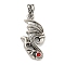 316 Surgical Stainless Steel Pendants, with Rhinestone, Dragon Wing Charm, Antique Silver, 34.5x17.5x3.5mm, Hole: 3.5x6.5mm