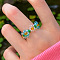Glass Beaded Stretch Finger Rings for Women, Flower, Pale Turquoise, Inner Diameter: 18mm
