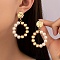 Alloy Plastic Pearl Round Bead Ring Dangle Stud Earrings, Golden, 55x37mm