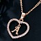 Heart Brass Micro Pave Clear Cubic Zirconia Pendant Necklaces, Rose Gold, Letter A, 17.72 inch(45cm)
