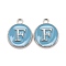 Platinum Plated Alloy Enamel Charms, Cadmium Free & Lead Free, Enamelled Sequins, Flat Round with Letter, Letter.F, 14x12x2mm, Hole: 1.5mm