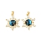Brass Micro Pave Clear Cubic Zirconia Pendants, Sun, with Resin, Rack Plating, Long-Lasting Plated, Lead Free & Cadmium Free, Real 18K Gold Plated, Deep Sky Blue, 22x17x4.5mm, Hole: 5x3mm