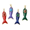 Natural & Synthetic Mixed Gemstone Pendants, Brass Micro Pave Cubic Zirconia and Enamel Fish Charms, Real 18K Gold Plated, Cadmium Free & Lead Free, Rack Plating, Long-Lasting Plated, Mixed Color, Mixed Dyed and Undyed, 39x15.5x6.5~7.5mm, Hole: 6.5~7x4mm