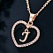 Heart Brass Micro Pave Clear Cubic Zirconia Pendant Necklaces, Rose Gold, Letter J, 17.72 inch(45cm)