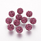 Polymer Clay Rhinestone Beads, Grade A, Round, Pave Disco Ball Beads, Fuchsia, 8x7.5mm, Hole: 1.5~1.8mm