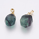 Natural Fluorite Nuggets Plated Pendants G-P077-44B-2