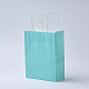 純色クラフト紙袋  ギフトバッグ  ショッピングバッグ  紙ひもハンドル付き  長方形  シアン  15x11x6cm AJEW-G020-A-14-1