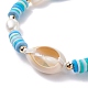 Natual Shell with Evil Eye & Pearl Braided Bead Bracelet BJEW-TA00049-02-6