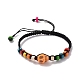 Synthetisches türkisfarbenes Totenkopf- und Holzscheiben-Armband aus geflochtenen Perlen für Halloween BJEW-TA00260-4