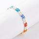 Shell Pearl & Glass Braided Flower Beaded Bracelet BJEW-TA00087-7