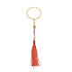Chinese Ancient Hand Fan Shape Brass Wire Wrap Metal Bookmark with Tassel for Book Lover AJEW-WH0034-41-2