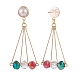 Glass Beaded Half Round with Triangle Dangle Stud Earrings EJEW-TA00078-3