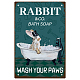 CREATCABIN Rabbit Metal Tin Sign Co Bath Soap Wash Your Paws Garage Signs plaques Vintage Poster Wall Decor Accessories for Home Wall Poster Bar Pub Backyard Coffee Men Women Gifts 8 x 12Inch AJEW-WH0157-606-1