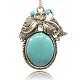 Antique Silver Plated Alloy Synthetic Turquoise Big Pendants PALLOY-J233-01AS-1