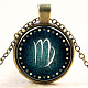 Virgo Constellation/Zodiac Sign Flat Round Glass Pendant Necklaces NJEW-N0051-022F-01-1
