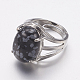 天然な雪片オシディアン広帯域指指輪  真鍮製の指輪のパーツ  オーバル  18mm RJEW-K224-A08-1