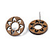 Aretes de donut con flor de madera de nogal con 316 alfiler de acero inoxidable para mujer X-EJEW-N017-007-3
