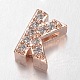 Rose Gold Plated Brass Micro Pave Cubic Zirconia Alphabet Slide Charms ZIRC-E015-02-2