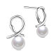 SHEGRACE Rhodium Plated 925 Sterling Silver Stud Earrings, with Shell Pearl, Platinum, 13.7x8mm