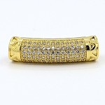Cz Schmuck Messing Micro Pave Zirkonia hohlen gekrümmten Rohr Perlen, gebogene Rohrnudelperlen, Transparent, golden, 24x6 mm, Bohrung: 4 mm