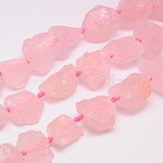 Granos naturales de abalorios de cuarzo rosa, pepitas, rosa, 18~35x15~26x9~21mm, agujero: 1 mm