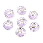 Handmade Glass European Beads, Large Hole Beads, Silver Color Brass Core, Lavender, 14x8mm, Hole: 5mm