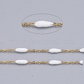 Handmade Emaillemetallketten, mit Edelstahl Bordsteinketten und Spule, gelötet, langlebig plattiert, golden, weiß, 1.5x1x0.1 mm, ca. 32.8 Fuß (10m)/Rolle