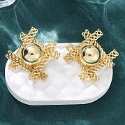 Плетеный ромб с круглыми латунными серьгами-гвоздиками EJEW-R025-02G