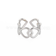 304 Stainless Steel Open Heart Wrap Cuff Ring for Women RJEW-S405-170P